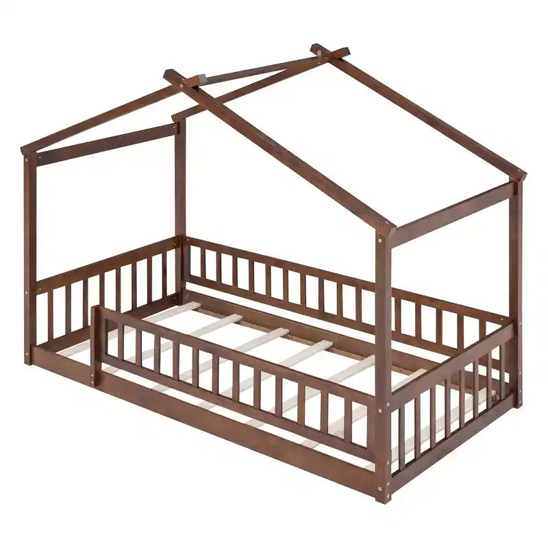 Struttura letto in legno per materasso singolo/una piazza e mezza, lettino a forma di casetta con recinzione per bambini/e, ragazzi/e