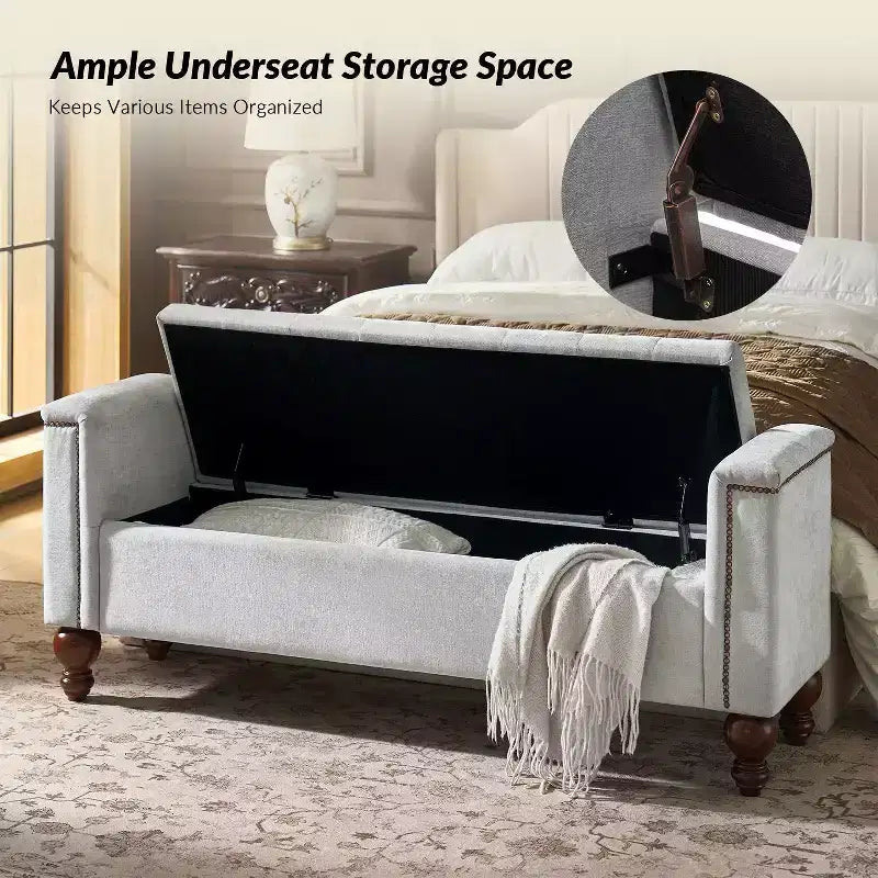 Panca contenitore Antonia con due cuscini circolari e gambe in legno massiccio|ART OF LIVING DESIGNS