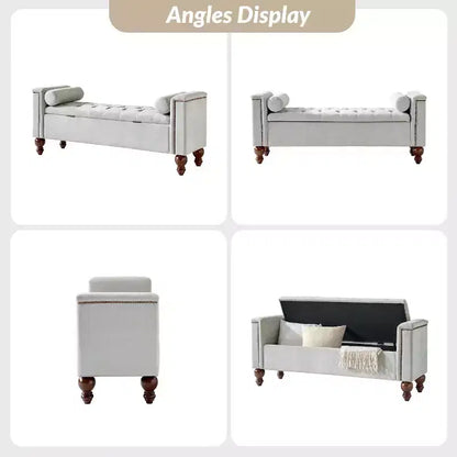 Panca contenitore Antonia con due cuscini circolari e gambe in legno massiccio|ART OF LIVING DESIGNS