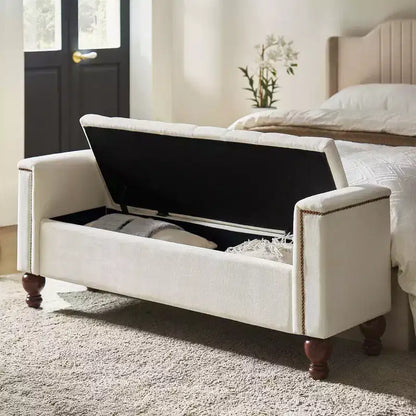 Panca contenitore Antonia con due cuscini circolari e gambe in legno massiccio|ART OF LIVING DESIGNS