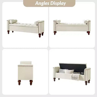 Panca contenitore Antonia con due cuscini circolari e gambe in legno massiccio|ART OF LIVING DESIGNS