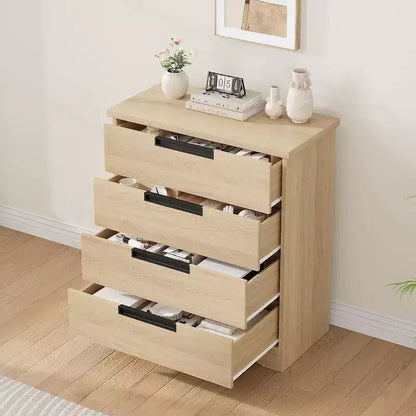 Cassettiera a quattro cassetti con maniglia integrata, mobiletto in legno, salvaspazio, adatto per soggiorni e corridoi.