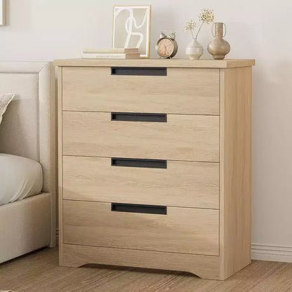 Embedded-handle design four-drawer cabinet, wooden drawer unit, space-saving compact storage cabinet, suitable for living rooms and hallways.
