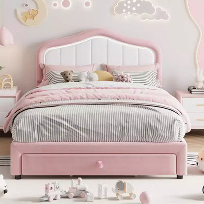 Struttura letto singolo imbottita, graziosa struttura letto in velluto con testiera, luci e cassetti portaoggetti, adatta ai bambini, non è richiesta la rete a molle