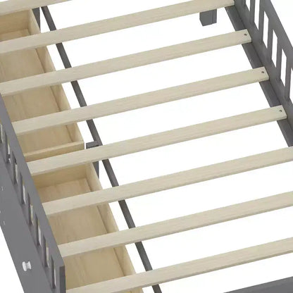 Letto a soppalco basso per ragazzi Twin Size con 4 cassetti contenitori, letto a soppalco in legno con sponde, testiera e scaletta, letto a piattaforma singolo per bambini