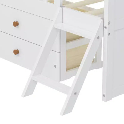 Letto a soppalco basso per ragazzi Twin Size con 4 cassetti contenitori, letto a soppalco in legno con sponde, testiera e scaletta, letto a piattaforma singolo per bambini