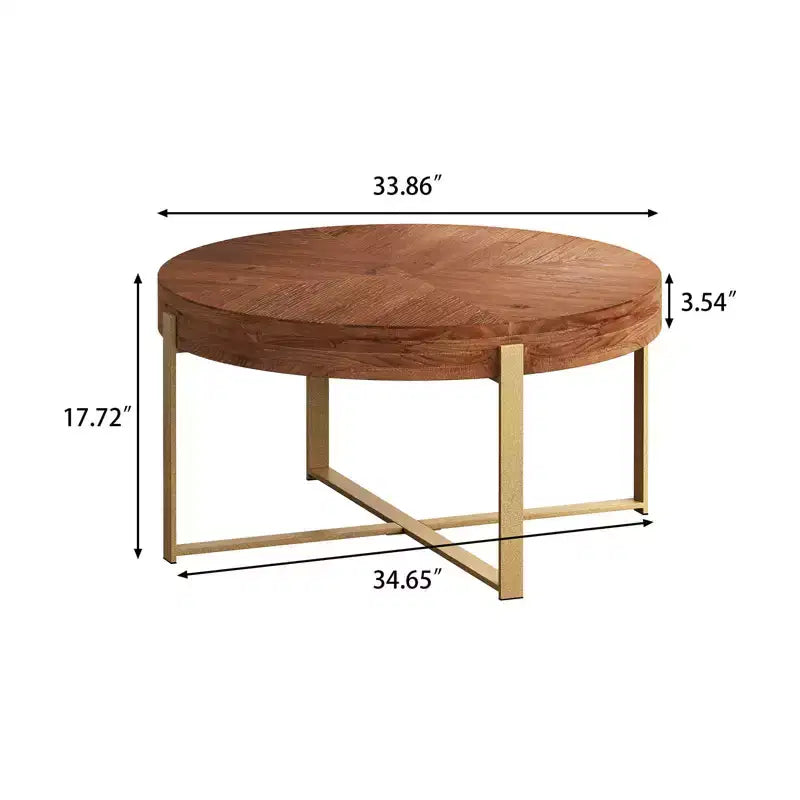 Tavolino da caffè rotondo moderno, con un design in metallo e legno, adatto per casa, ufficio e per arredare.