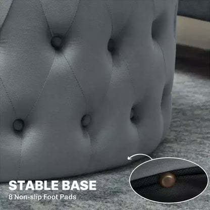 Tavolino rotondo ottomano con rivestimento effetto velluto, design capitonné e seduta imbottita