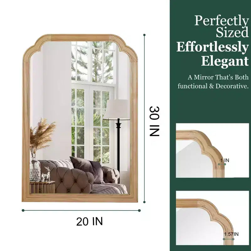 Specchio da parete con cornice in legno massello con angoli arrotondati 50x75 cm, stile rustico moderno per camera da letto e bagno
