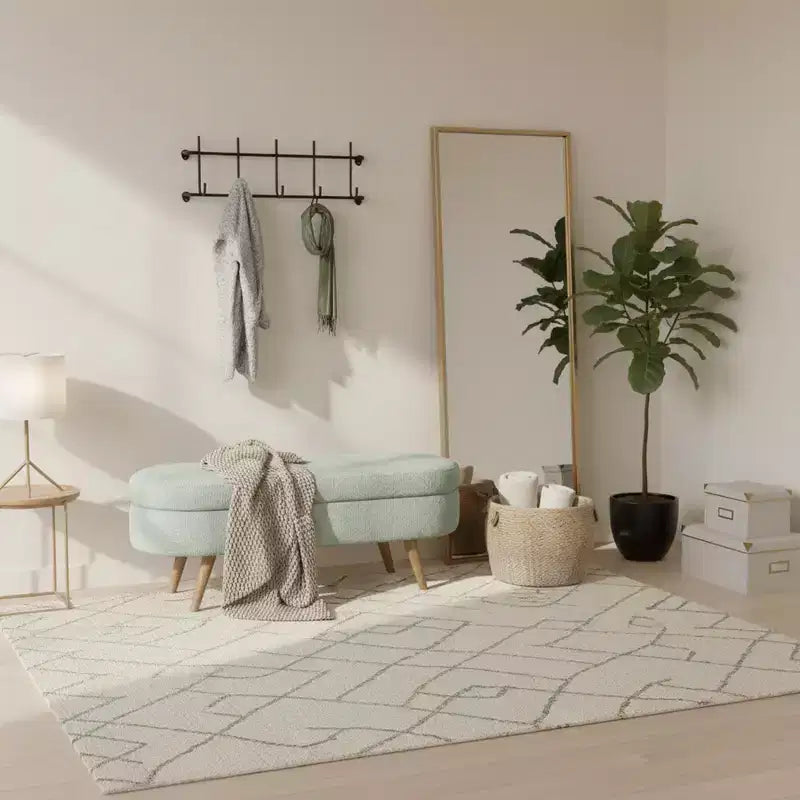 Panca contenitore ovale imbottita con coperchio trapuntato, tessuto in velluto, gambe in legno per camera da letto