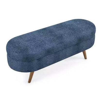 Panca contenitore ovale imbottita con coperchio trapuntato, tessuto in velluto, gambe in legno per camera da letto