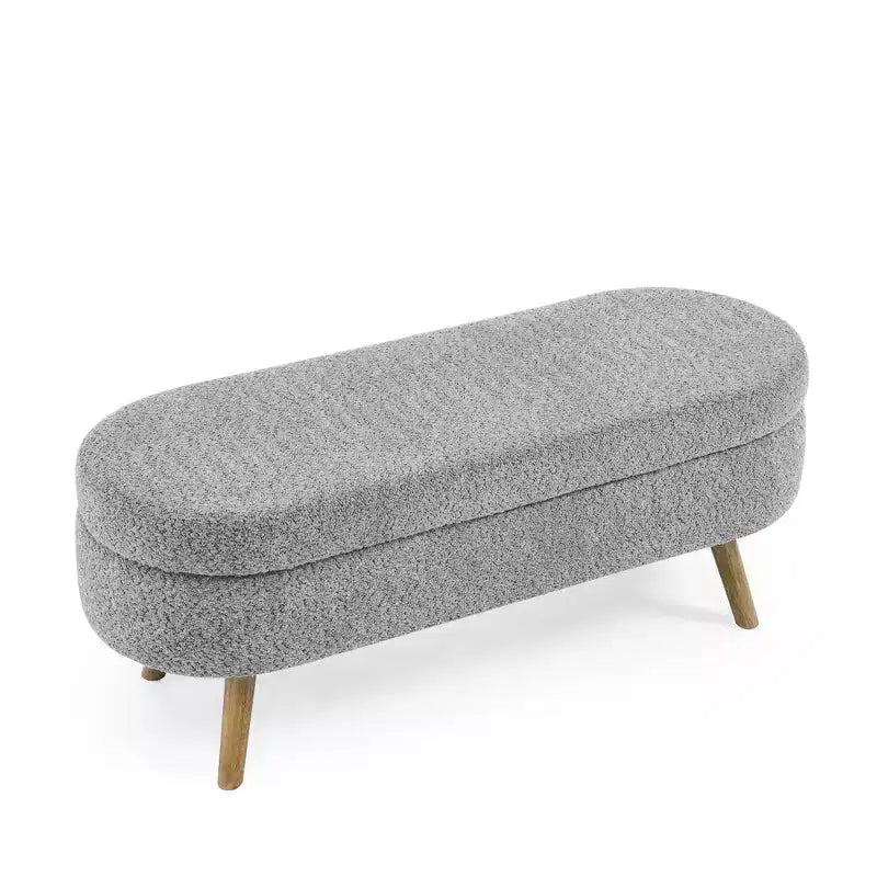 Panca contenitore ovale imbottita con coperchio trapuntato, tessuto in velluto, gambe in legno per camera da letto