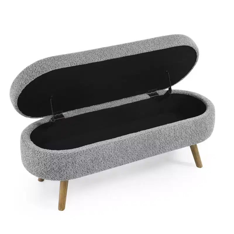 Panca contenitore ovale imbottita con coperchio trapuntato, tessuto in velluto, gambe in legno per camera da letto