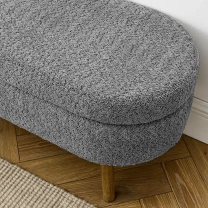 Panca contenitore ovale imbottita con coperchio trapuntato, tessuto in velluto, gambe in legno per camera da letto
