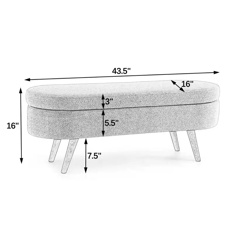 Panca contenitore ovale imbottita con coperchio trapuntato, tessuto in velluto, gambe in legno per camera da letto
