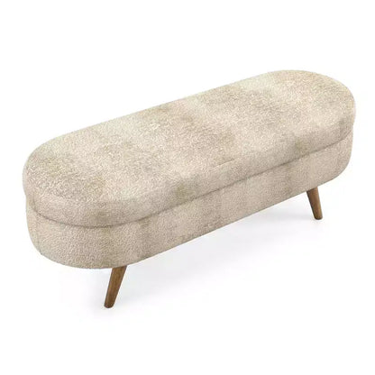 Panca contenitore ovale imbottita con coperchio trapuntato, tessuto in velluto, gambe in legno per camera da letto