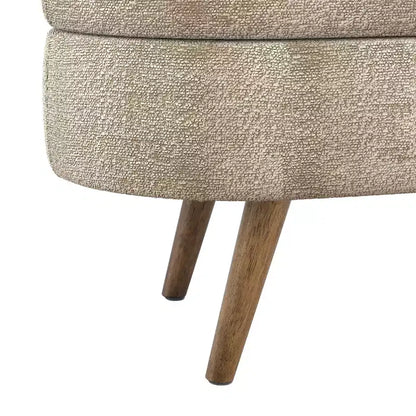 Panca contenitore ovale imbottita con coperchio trapuntato, tessuto in velluto, gambe in legno per camera da letto
