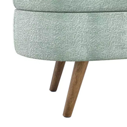 Panca contenitore ovale imbottita con coperchio trapuntato, tessuto in velluto, gambe in legno per camera da letto