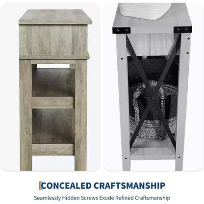 Tavolino da Consolle a 3 Livelli, Tavolo da Ingresso Retrò da 47" con 2 Cassetti Contenitori, Tavolino da Divano Stretto in Legno con Ripiano Aperto per Soggiorno, Ingresso, Corridoio