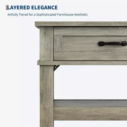 Tavolino da Consolle a 3 Livelli, Tavolo da Ingresso Retrò da 47" con 2 Cassetti Contenitori, Tavolino da Divano Stretto in Legno con Ripiano Aperto per Soggiorno, Ingresso, Corridoio