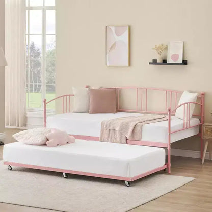 Lettino da giorno singolo con letto estraibile, divano letto con struttura in metallo per soggiorno e camere degli ospiti