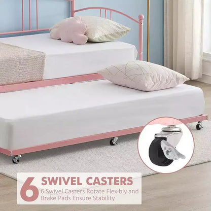 Lettino da giorno singolo con letto estraibile, divano letto con struttura in metallo per soggiorno e camere degli ospiti