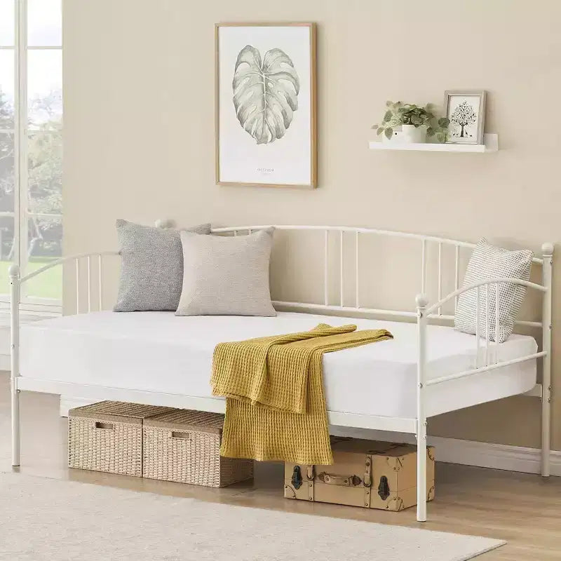 Lettino da giorno singolo con letto estraibile, divano letto con struttura in metallo per soggiorno e camere degli ospiti