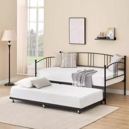 Lettino da giorno singolo con letto estraibile, divano letto con struttura in metallo per soggiorno e camere degli ospiti
