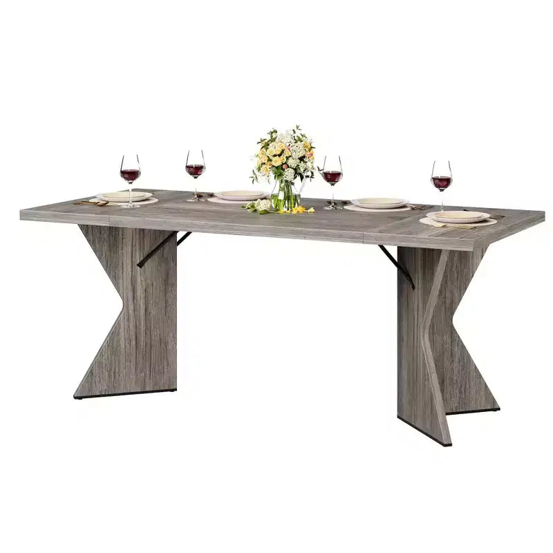 Tavolo da Pranzo Rettangolare per 6 Persone 180cm, Stile Rustico Vintage con Gambe a V