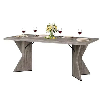 Tavolo da Pranzo Rettangolare per 6 Persone 180cm, Stile Rustico Vintage con Gambe a V