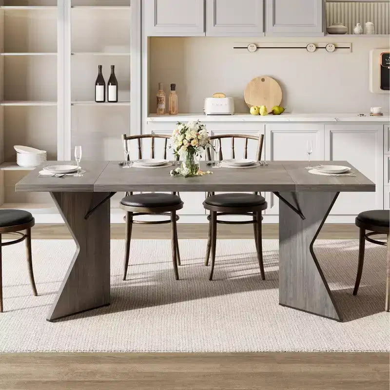 Tavolo da Pranzo Rettangolare per 6 Persone 180cm, Stile Rustico Vintage con Gambe a V