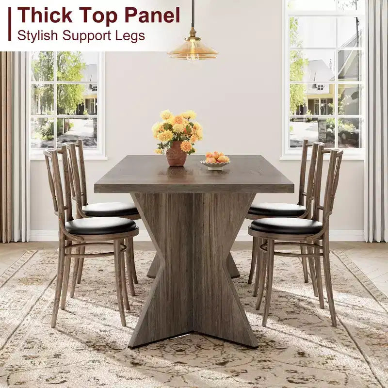 Tavolo da Pranzo Rettangolare per 6 Persone 180cm, Stile Rustico Vintage con Gambe a V