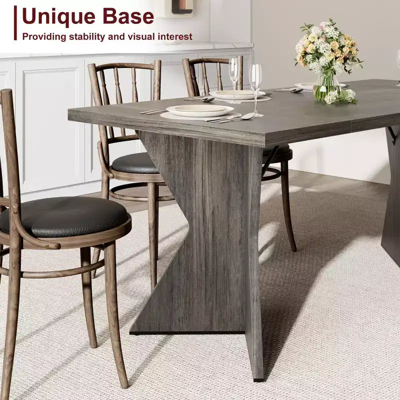 Tavolo da Pranzo Rettangolare per 6 Persone 180cm, Stile Rustico Vintage con Gambe a V