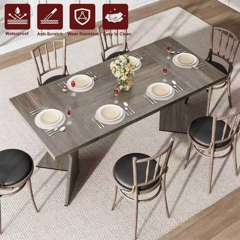 Tavolo da Pranzo Rettangolare per 6 Persone 180cm, Stile Rustico Vintage con Gambe a V
