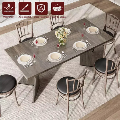 Tavolo da Pranzo Rettangolare per 6 Persone 180cm, Stile Rustico Vintage con Gambe a V