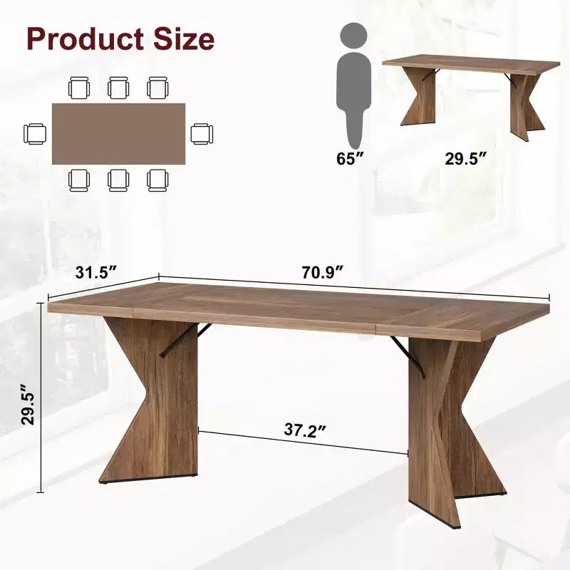 Tavolo da Pranzo Rettangolare per 6 Persone 180cm, Stile Rustico Vintage con Gambe a V