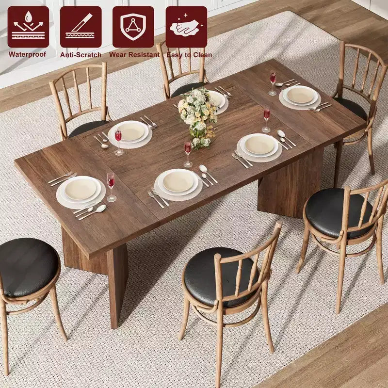 Tavolo da Pranzo Rettangolare per 6 Persone 180cm, Stile Rustico Vintage con Gambe a V