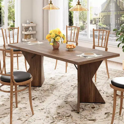 Tavolo da Pranzo Rettangolare per 6 Persone 180cm, Stile Rustico Vintage con Gambe a V