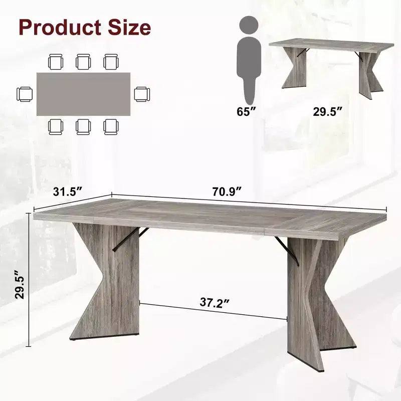 Tavolo da Pranzo Rettangolare per 6 Persone 180cm, Stile Rustico Vintage con Gambe a V