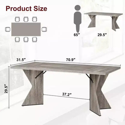 Tavolo da Pranzo Rettangolare per 6 Persone 180cm, Stile Rustico Vintage con Gambe a V
