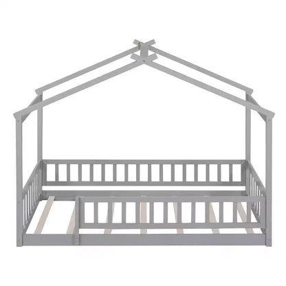 Struttura letto in legno per materasso singolo/una piazza e mezza, lettino a forma di casetta con recinzione per bambini/e, ragazzi/e