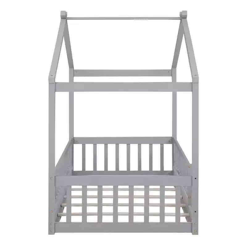 Struttura letto in legno per materasso singolo/una piazza e mezza, lettino a forma di casetta con recinzione per bambini/e, ragazzi/e