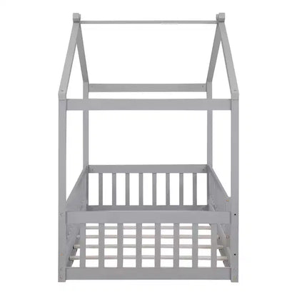 Struttura letto in legno per materasso singolo/una piazza e mezza, lettino a forma di casetta con recinzione per bambini/e, ragazzi/e