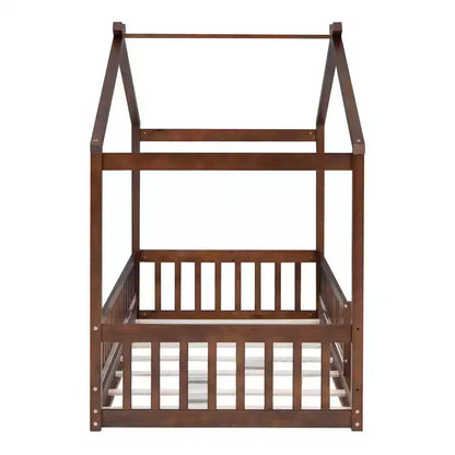 Struttura letto in legno per materasso singolo/una piazza e mezza, lettino a forma di casetta con recinzione per bambini/e, ragazzi/e
