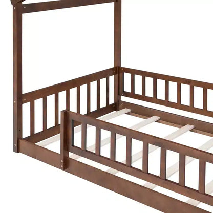 Struttura letto in legno per materasso singolo/una piazza e mezza, lettino a forma di casetta con recinzione per bambini/e, ragazzi/e
