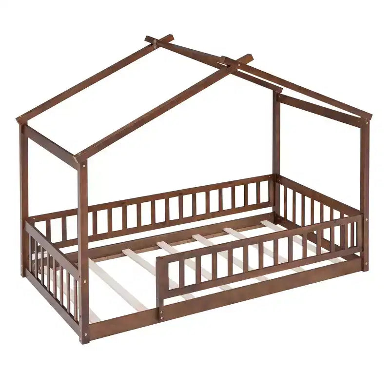 Struttura letto in legno per materasso singolo/una piazza e mezza, lettino a forma di casetta con recinzione per bambini/e, ragazzi/e