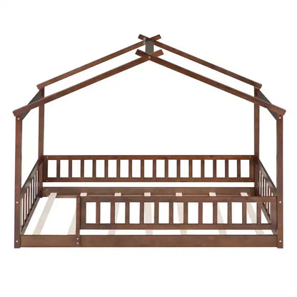Struttura letto in legno per materasso singolo/una piazza e mezza, lettino a forma di casetta con recinzione per bambini/e, ragazzi/e
