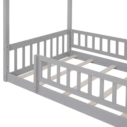 Struttura letto in legno per materasso singolo/una piazza e mezza, lettino a forma di casetta con recinzione per bambini/e, ragazzi/e