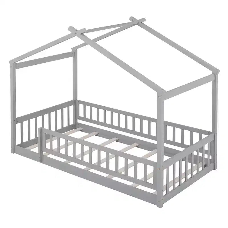 Struttura letto in legno per materasso singolo/una piazza e mezza, lettino a forma di casetta con recinzione per bambini/e, ragazzi/e