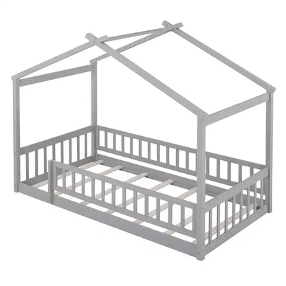 Struttura letto in legno per materasso singolo/una piazza e mezza, lettino a forma di casetta con recinzione per bambini/e, ragazzi/e